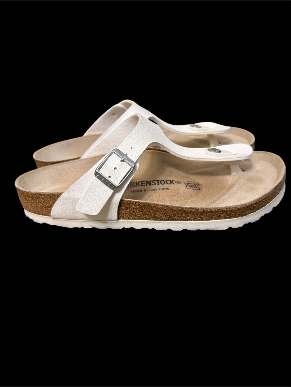 Birkenstock Gizeh Thong Sandals White w/Silver Buckle Size 7.5 - Picture 2 of 7